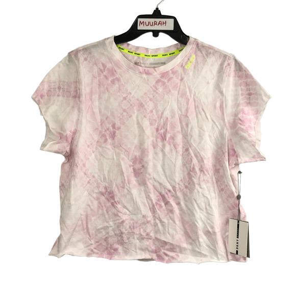 DKNY Womens Atomic Pink White Shibori Print Cotton Cropped T-Shirt Size L $44